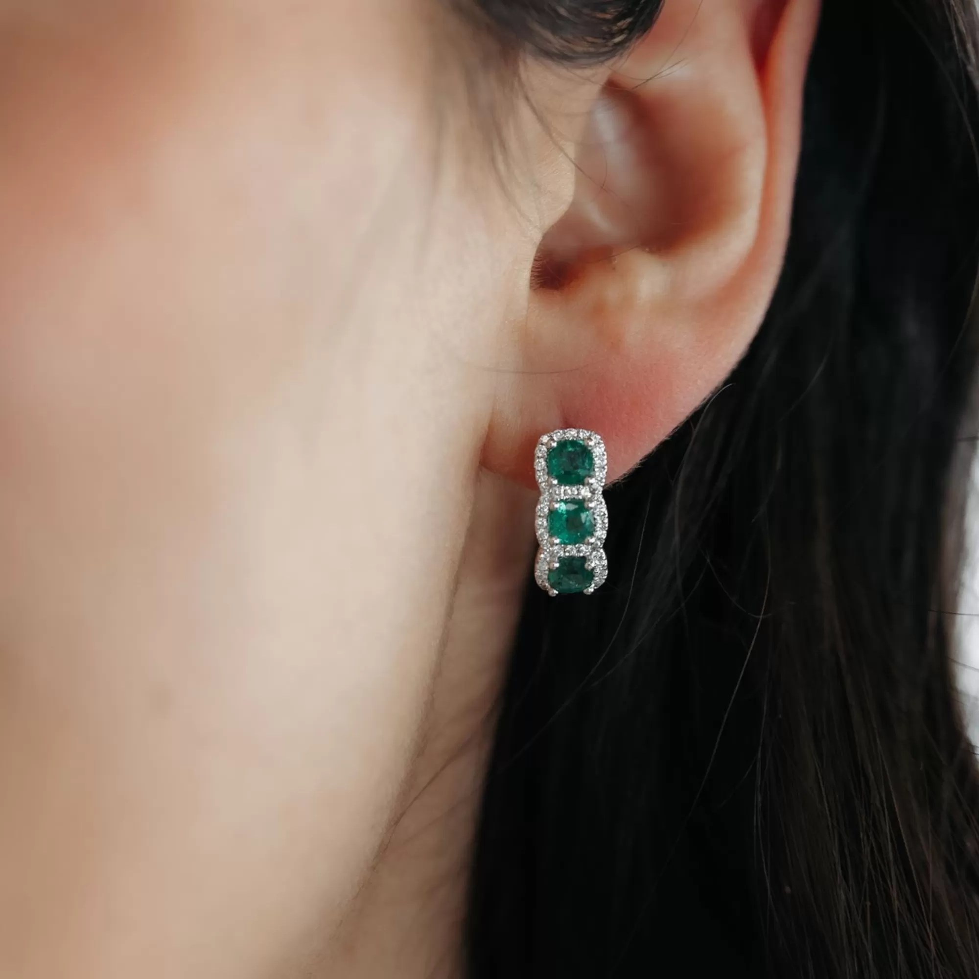 U-Hoop Emerald & Diamond Halo Earring