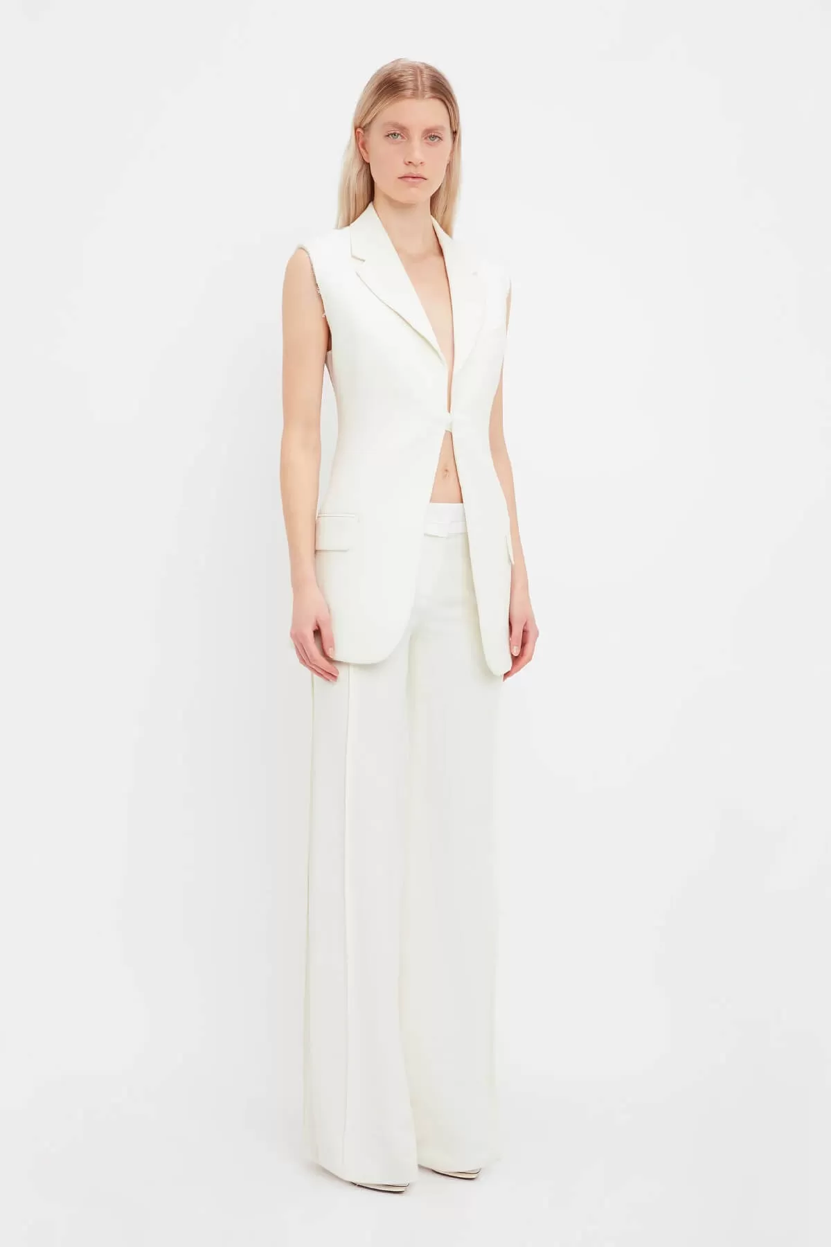 Victoria Beckham Sleeveless Jacket Vest - Off White