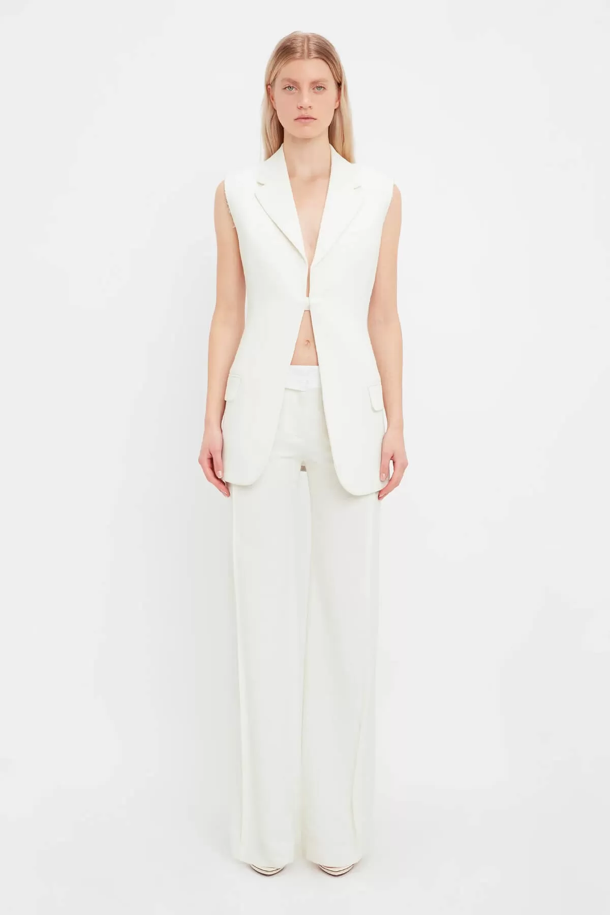 Victoria Beckham Sleeveless Jacket Vest - Off White