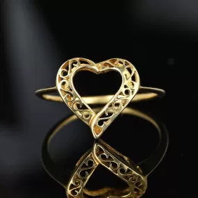 Vintage 14K Gold Filigree Witches Heart Ring