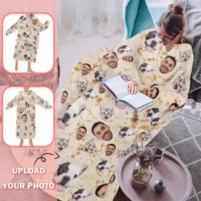 Wearable Blanket Hoodie Custom Faces Light Yellow Blanket Hoodie for Adult&Kids Personalized Oversized Hoodie Fleece Blanket Photo Gifts