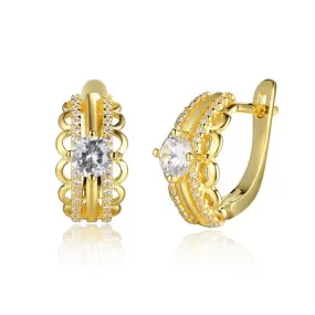 White Cubic Zirconia Gold Color Hoop Earrings