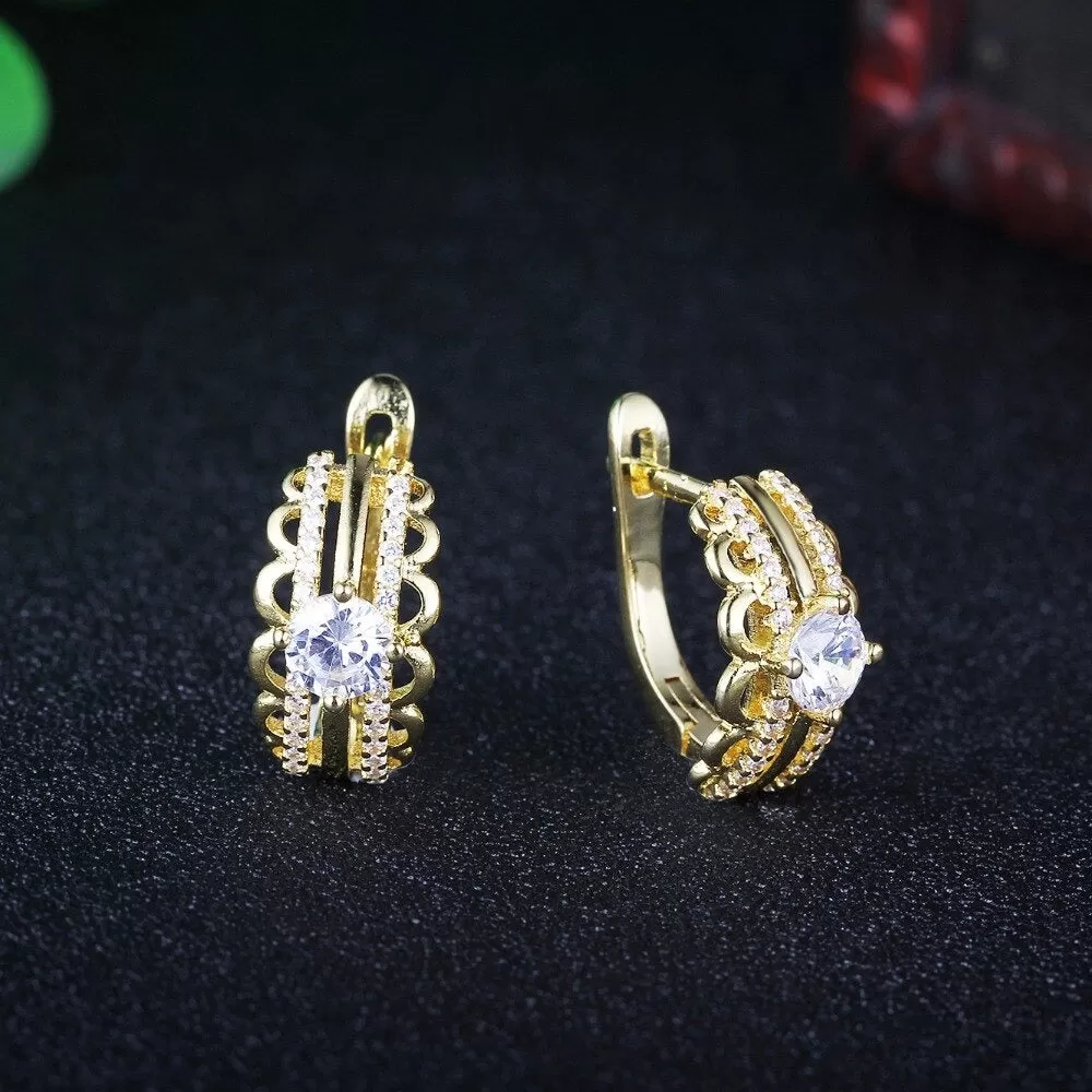 White Cubic Zirconia Gold Color Hoop Earrings