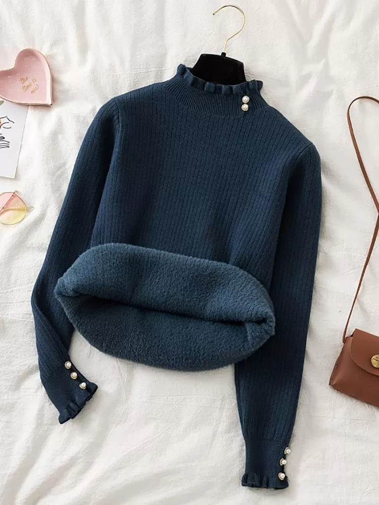 Winter Ruffled Mock Neck Sweaters