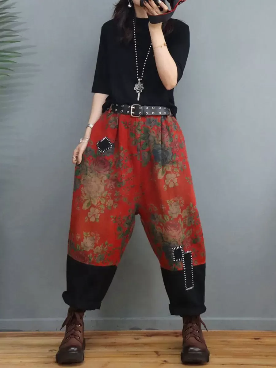 Women Floral Spliced Stitching Suits