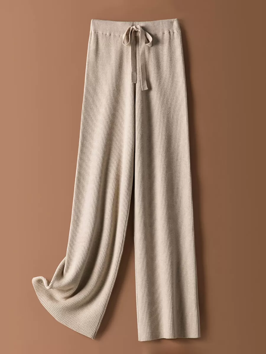 Women Winter Solid Knitted Wide-leg Pants