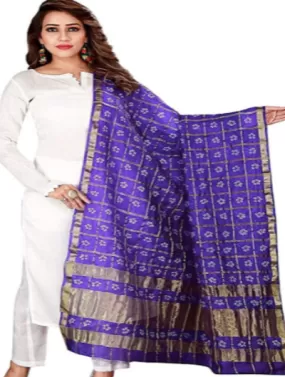 Women's Art Silk Blue Gold Bandhej Ghatchola Dupatta