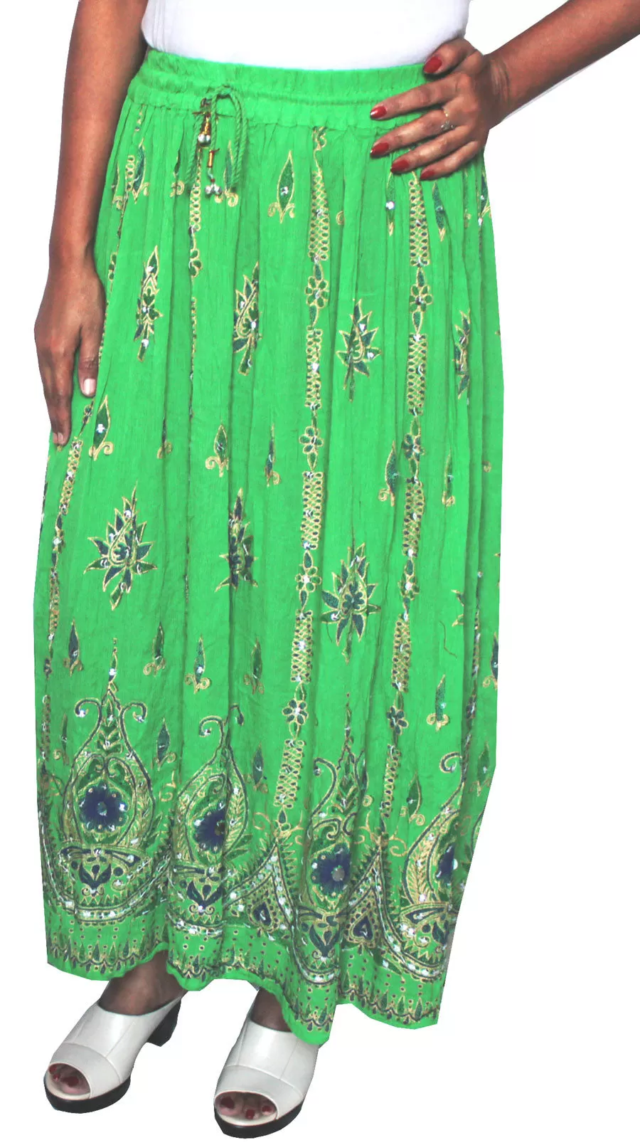 Womens India Long Skirts Sequins Ankle Length India Clothes (Green)