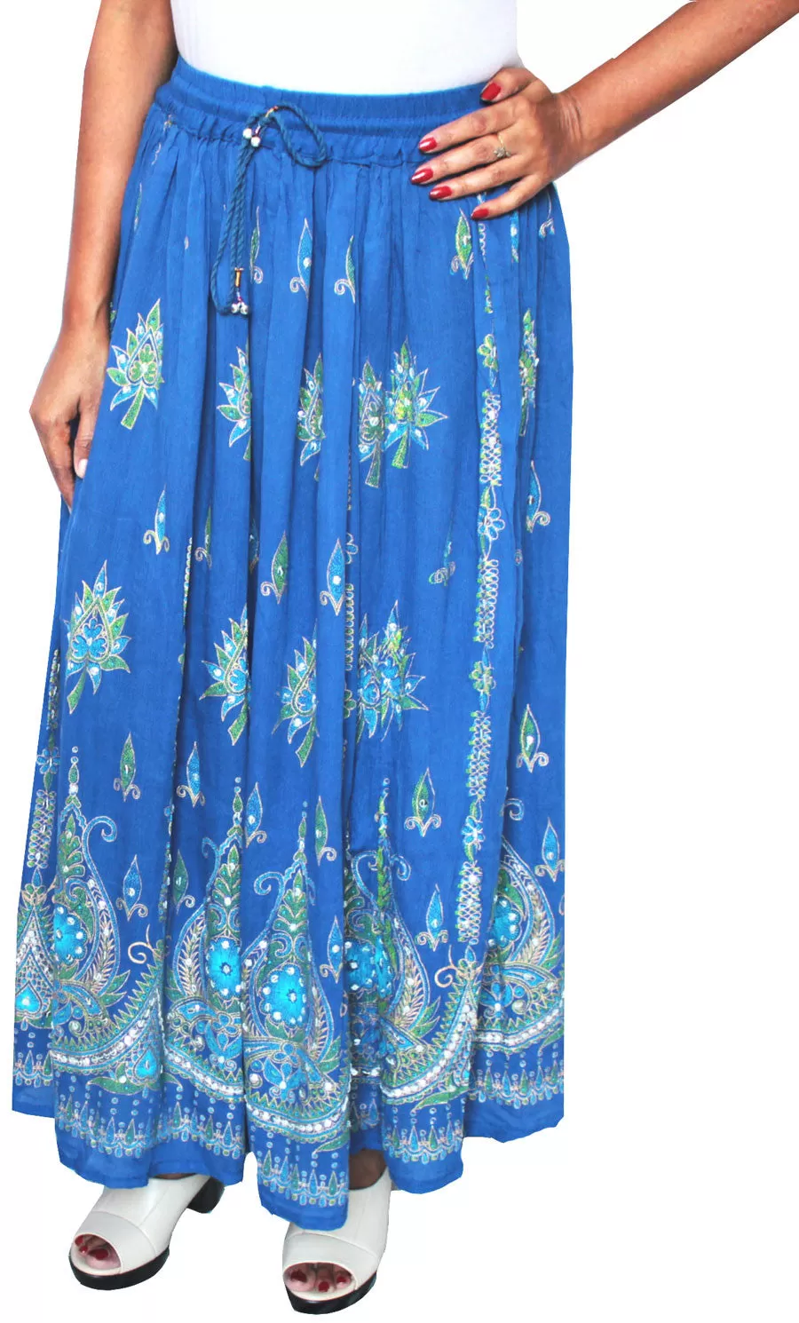 Womens Indian Long Skirts Sequins Ankle Length India Clothing (Blue)