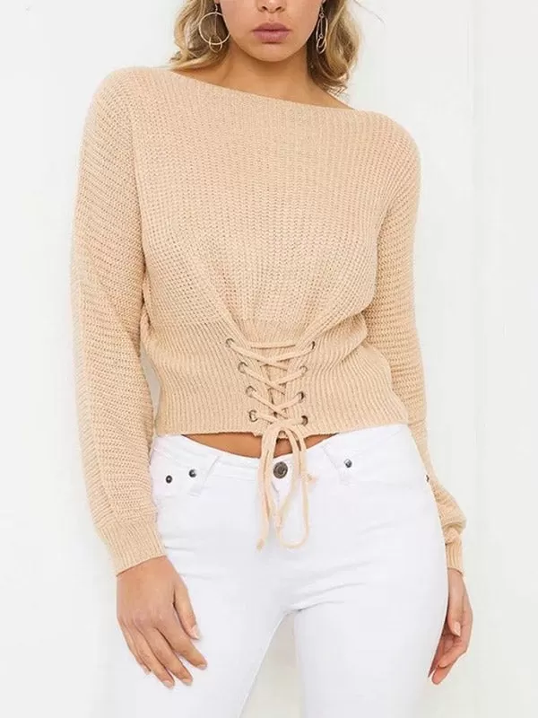 Women's Lace Up Sweater Tops