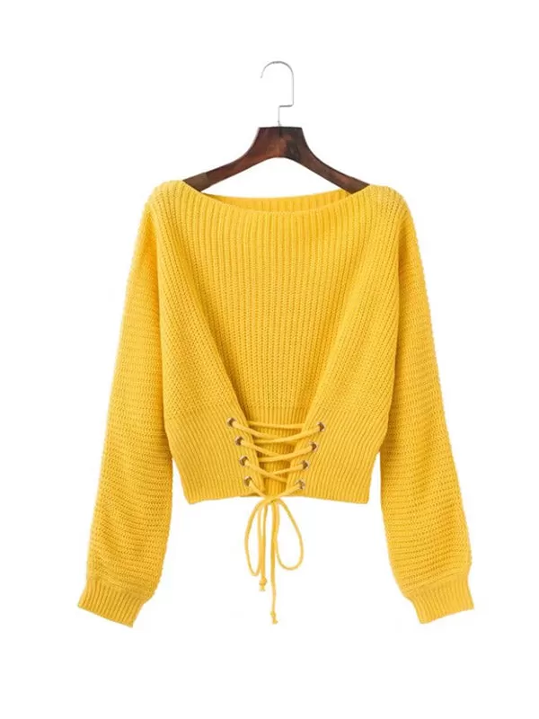 Women's Lace Up Sweater Tops