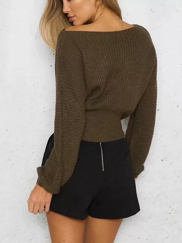 Women's Lace Up Sweater Tops