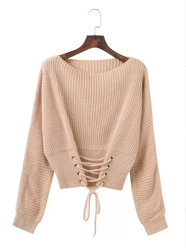 Women's Lace Up Sweater Tops