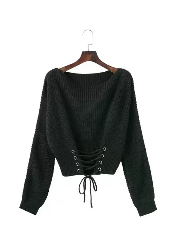 Women's Lace Up Sweater Tops