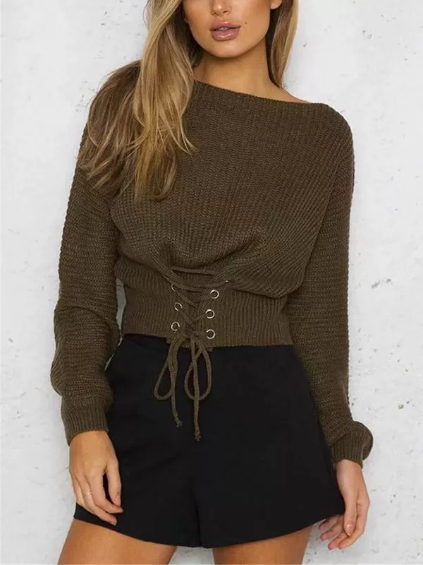 Women's Lace Up Sweater Tops