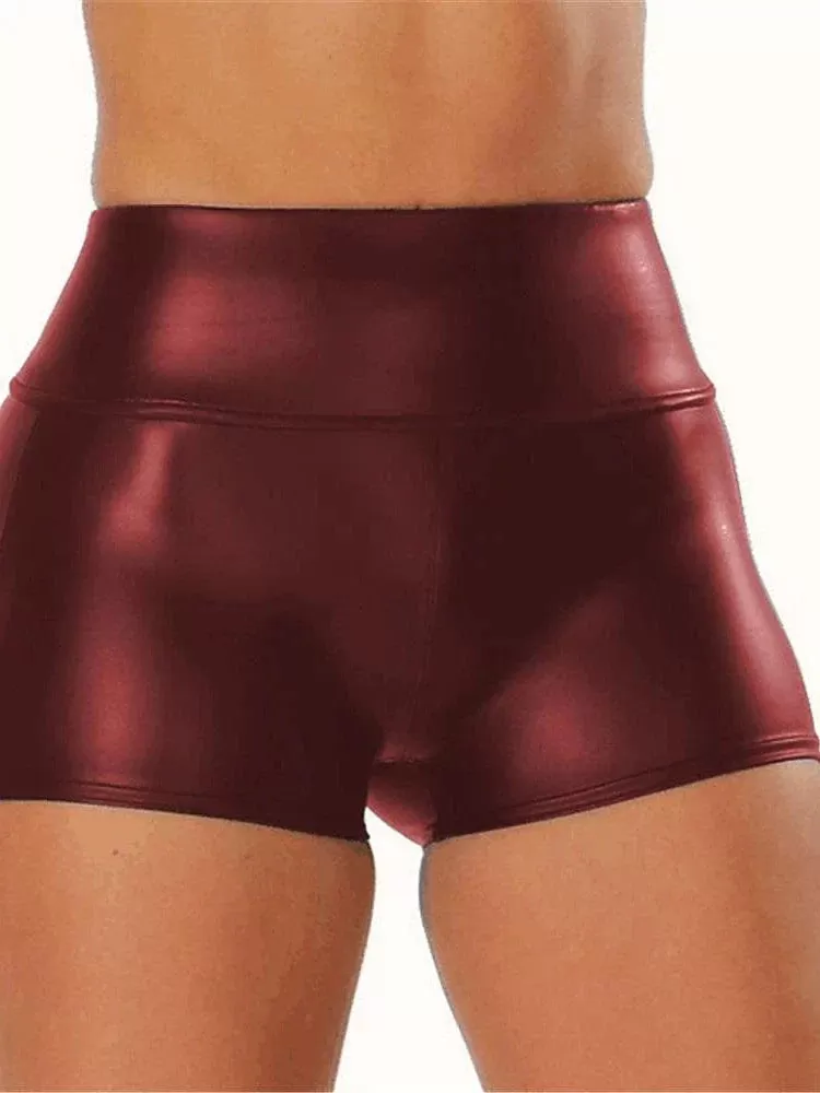 Women's PU Faux Leather Shorts in Claret and Dark Green