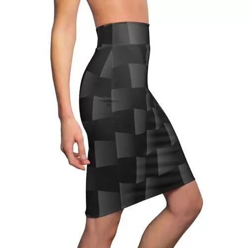 Womens Skirts, Black and Gray 3D Square Style Pencil Skirt