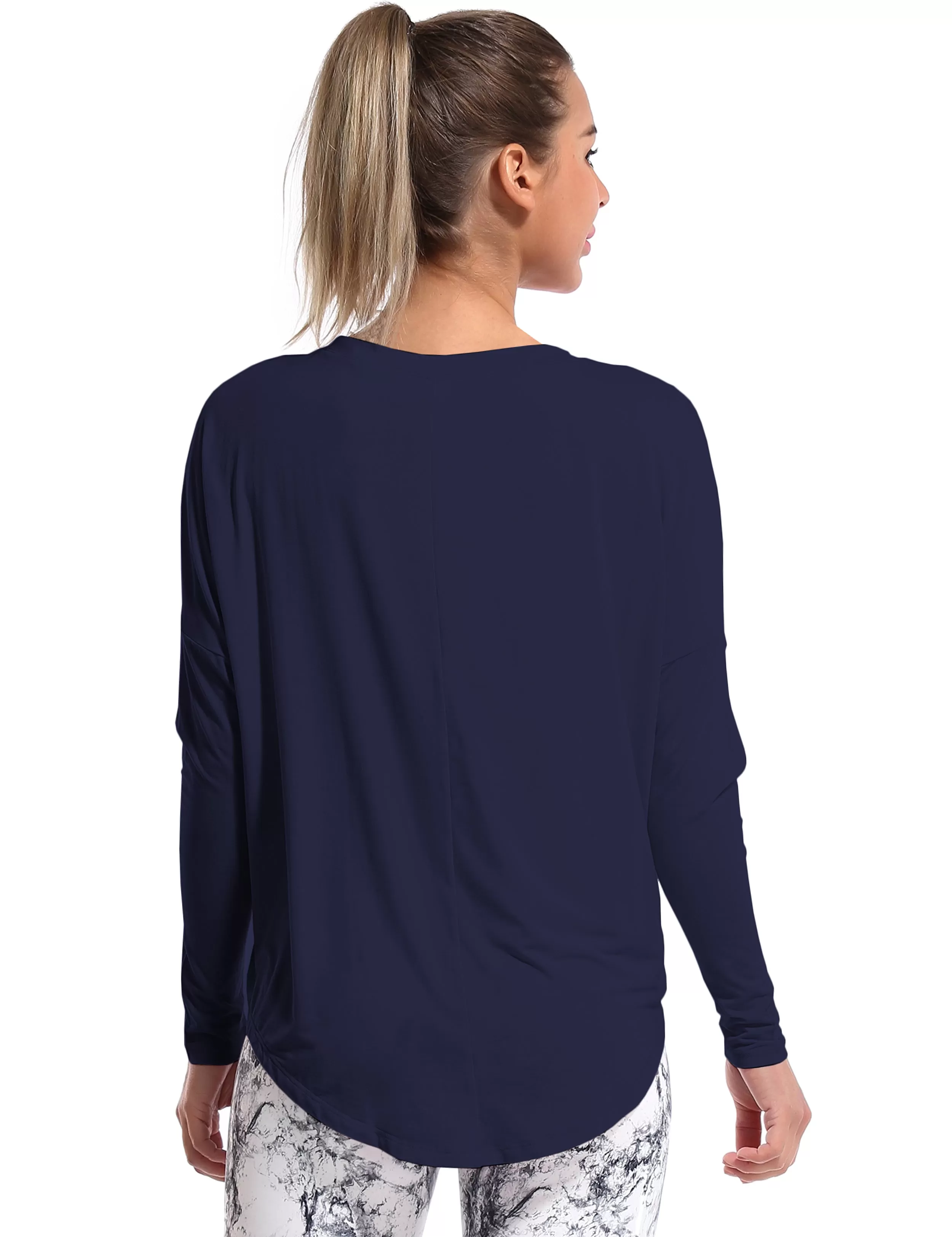 Yoga Batwing Tunic Tops darknavy