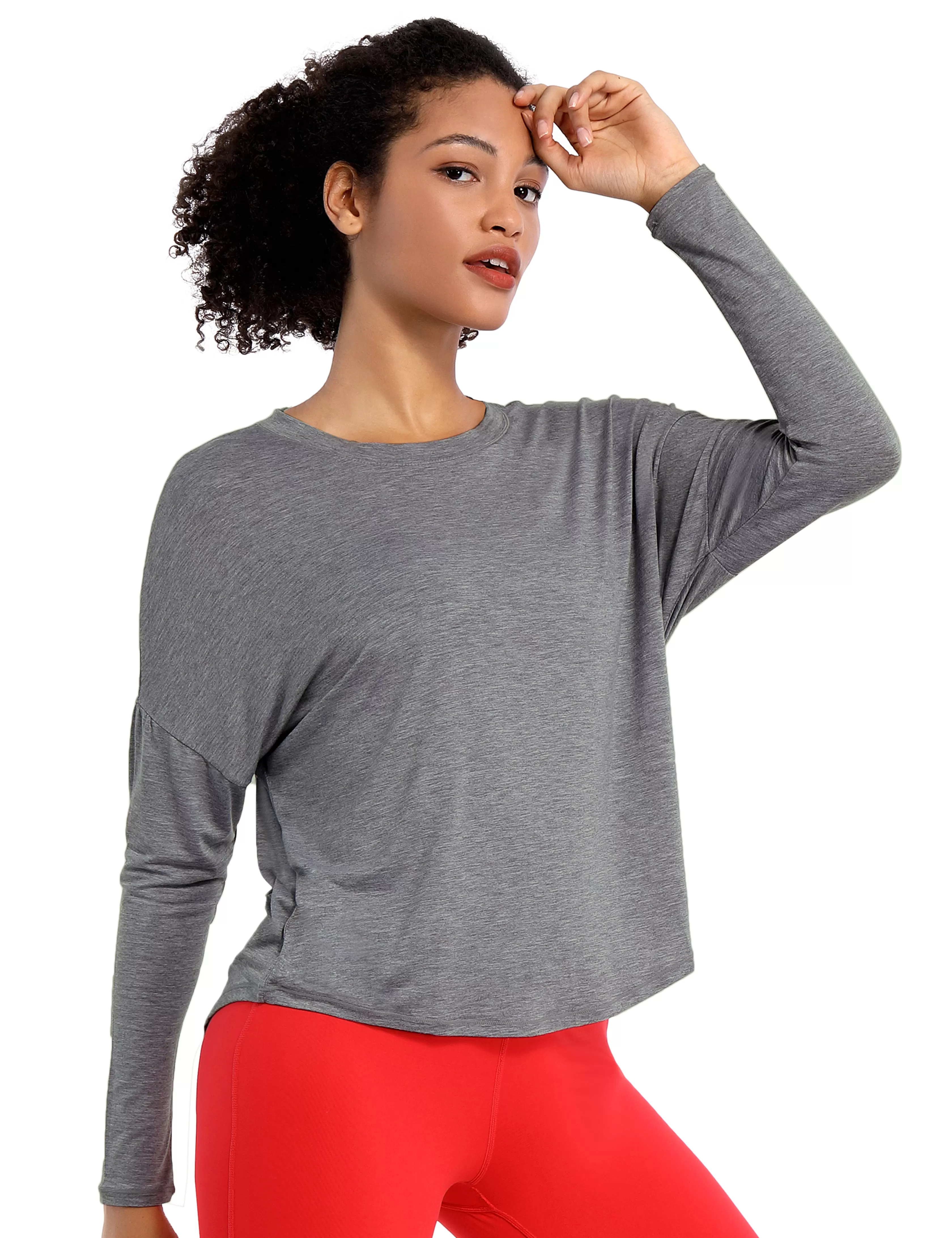 Yoga Batwing Tunic Tops heathercharcoal