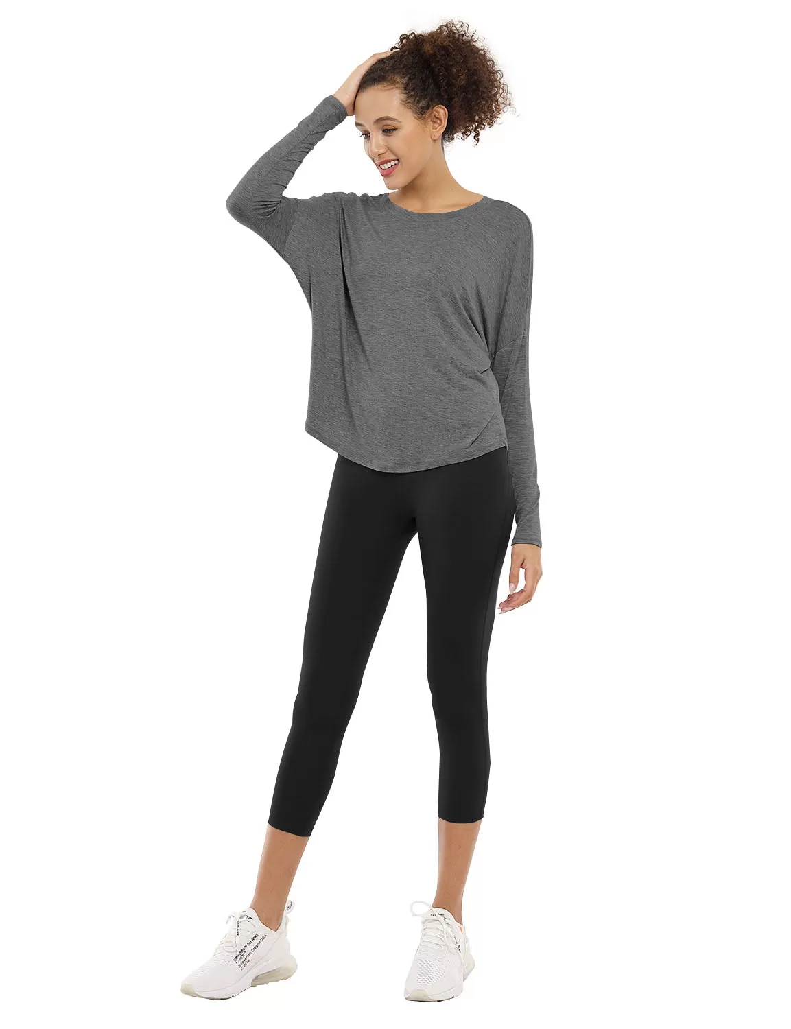 Yoga Batwing Tunic Tops heathercharcoal