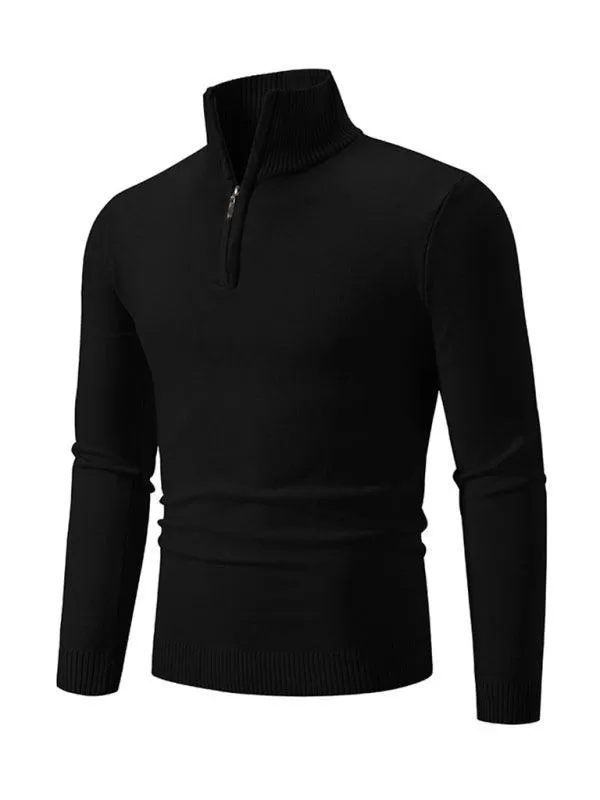 Zipper Turtleneck Men Pullover Sweater